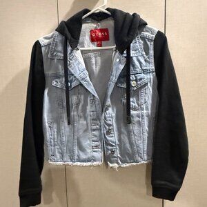 Guess Distressed Hoodie Cropped Jacket